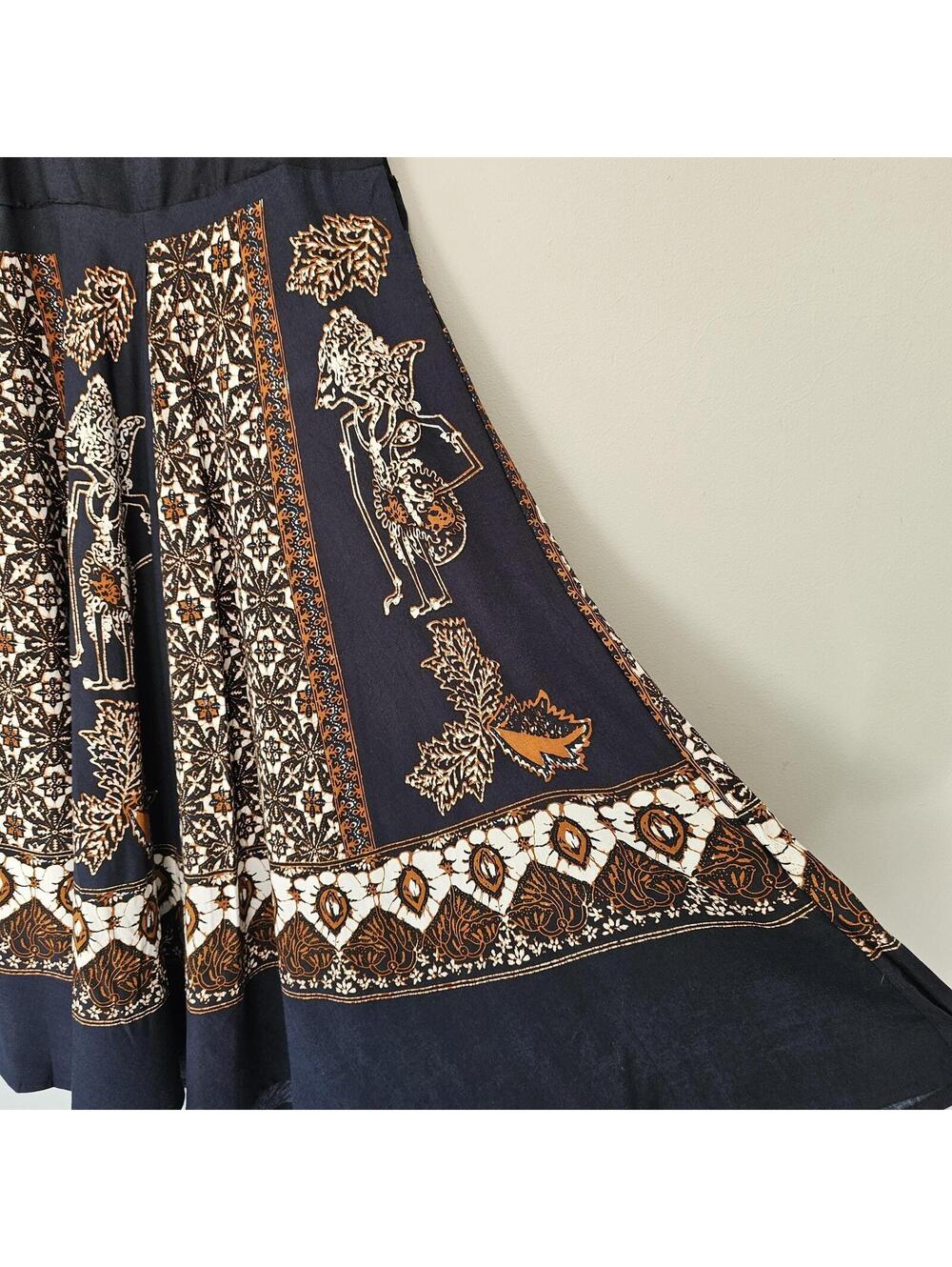 Vintage Indonesian Batik Sundress Wayang Print Cotton Midi Boho Festival Style - Picture 5 of 13